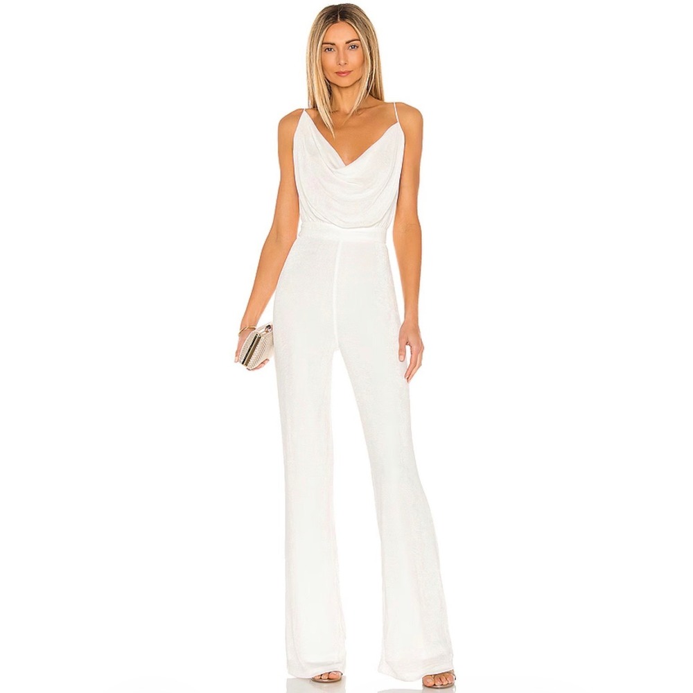 MISHA Moira Moyra Ivory Cowl Neck Wide Leg Pantsuit Jumpsuit US 2